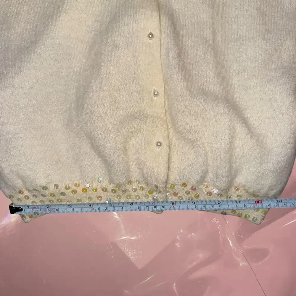 Vintage iridescent sequin pearl cardigan fairy core romantic Y2K - Picture 5 of 8